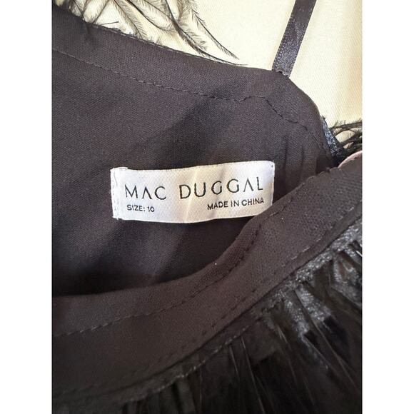 Mac Duggal 68147 One Shoulder Draped Length Dress Feather Trim Black Size 10 NWT - Picture 11 of 16